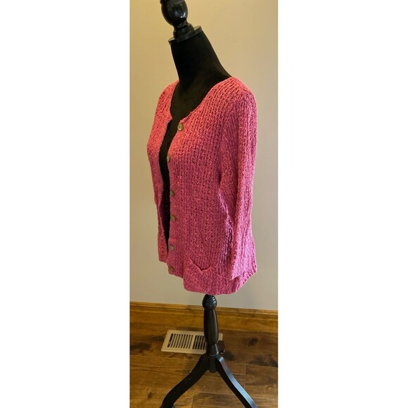 J Jill Rose Pink Linen Cotton Blend Open Weave Cardigan Sz Large Fuchsia Pink - Picture 4 of 10